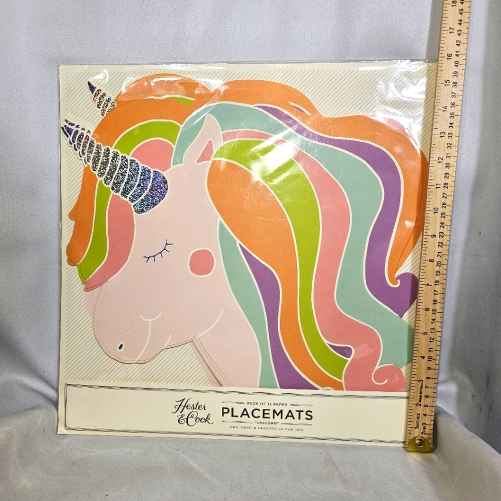 Hester & Cook‎ UNICORN Paper Placemats Pack of 12 Made in the USA 15.25"x15"